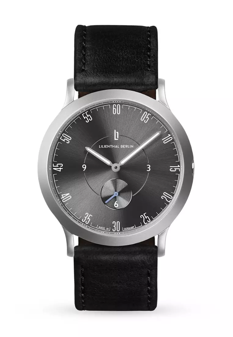 Lilienthal 1 All Silver small - Black Leather Strap