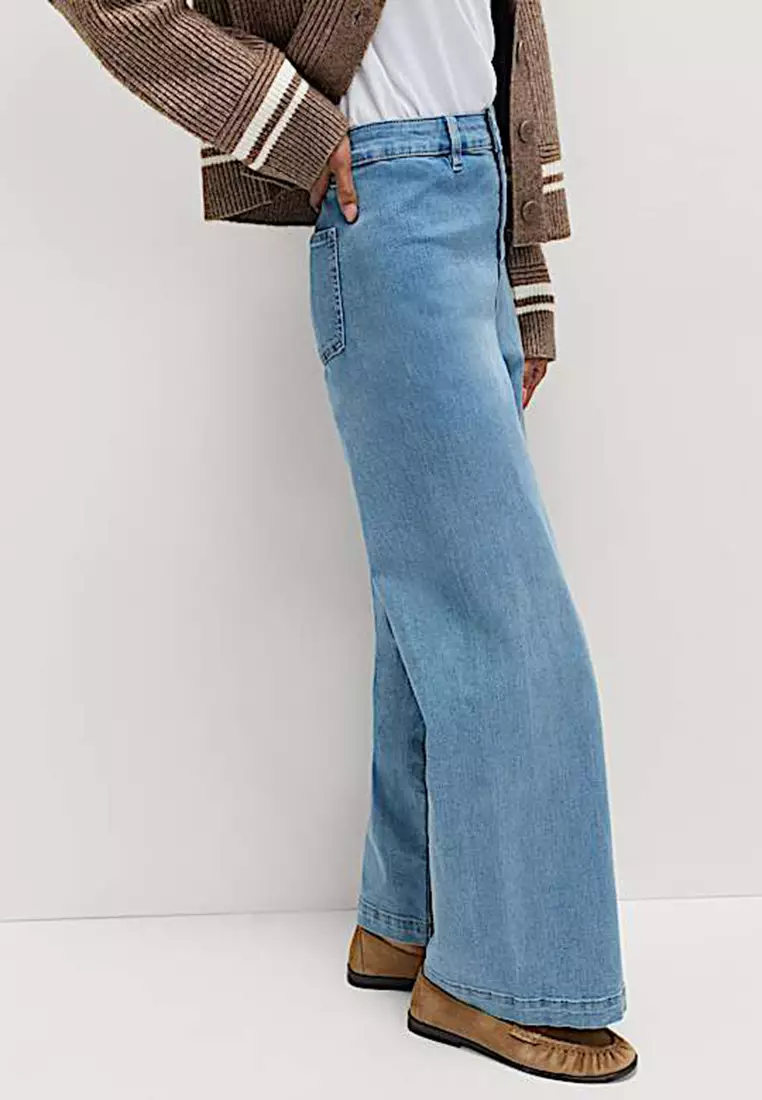 High Waisted Wide Leg Ankle Grazer Jeans