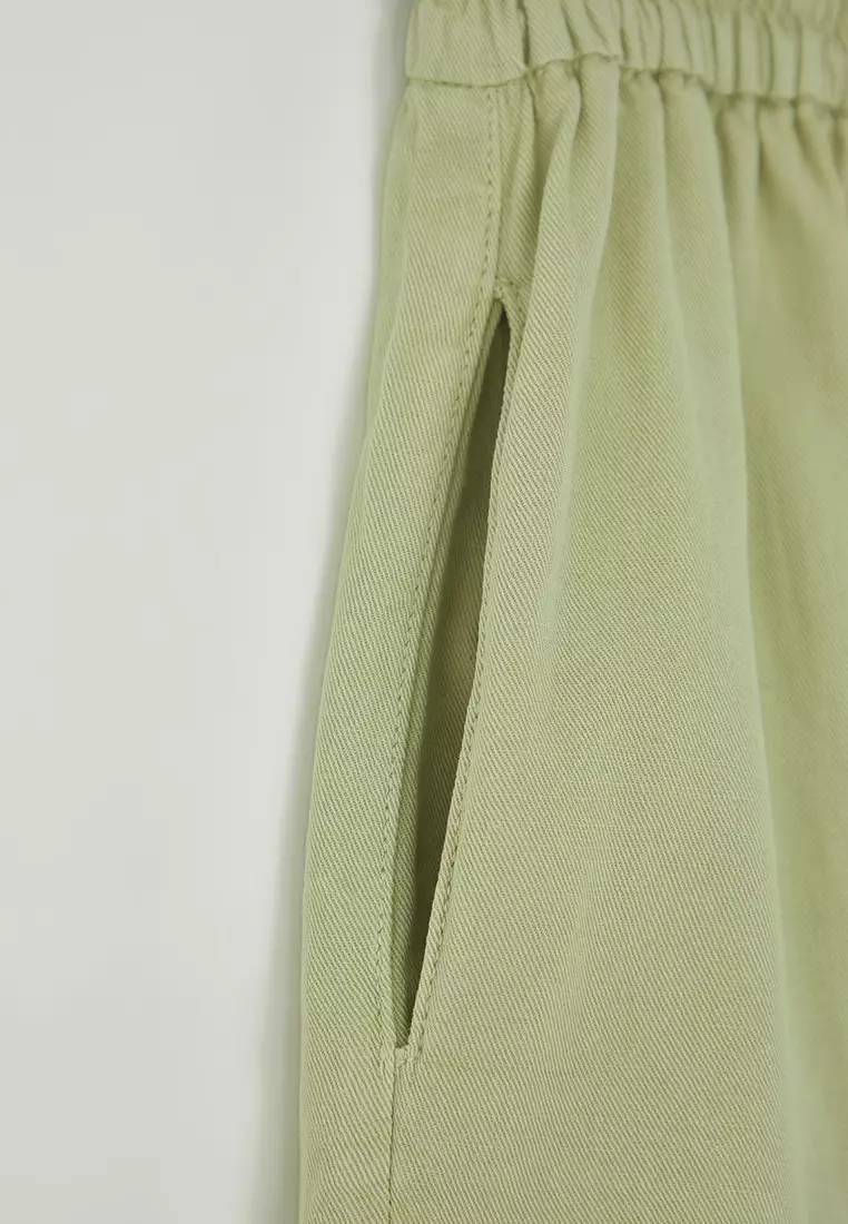 Khaki High Waist Elastic City Boy Denim Shorts Twoss25Sr00215