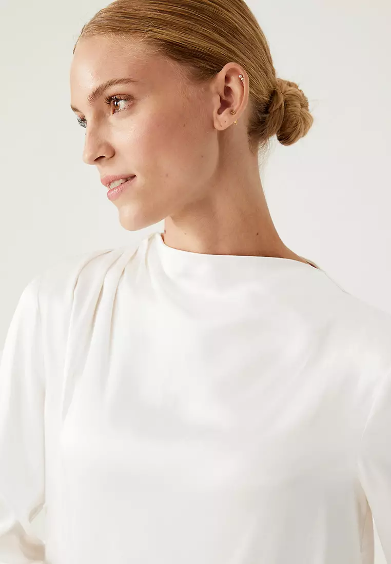 High Neck Pintuck Long Sleeve Top