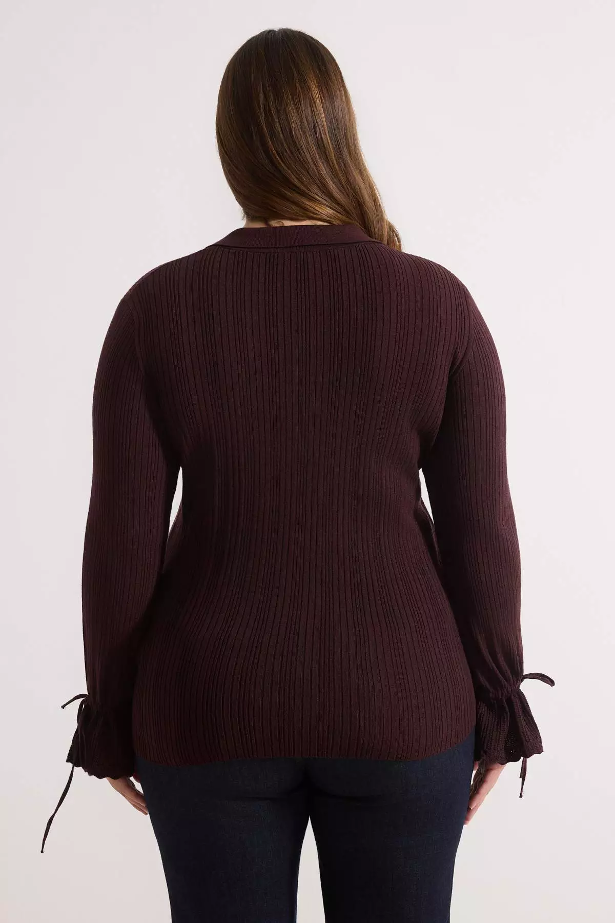 Burgundy Mercerized Look Corded Fabric Polo Neck Knitwear Cardigan Tbbaw26Av00032
