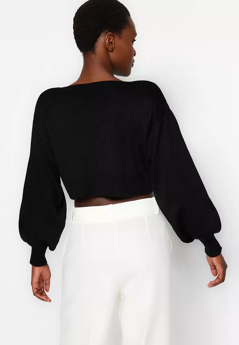 Black Knitted Super Cropped Sweater, Knitwear