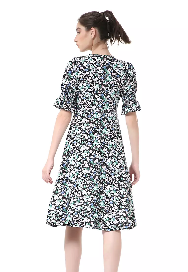 Rachel Long Dress Wanita Model Belah Samping Flower Motive Short Sleeve Material Cotton ORIGINAL - Multicolor