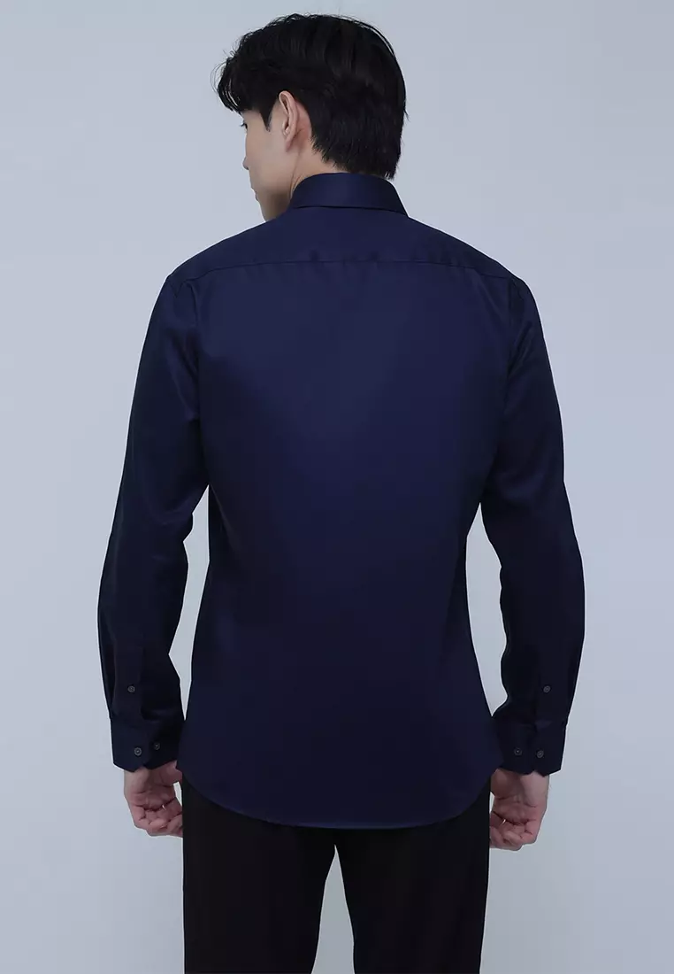 Slim Fit Solid Cotton Long Sleeve Dress Shirt