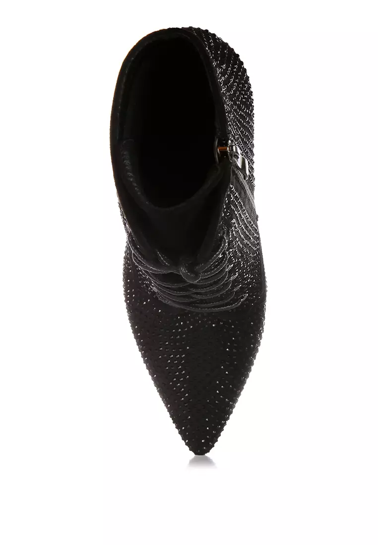 Sepatu bot berlian imitasi suede imitasi warna hitam