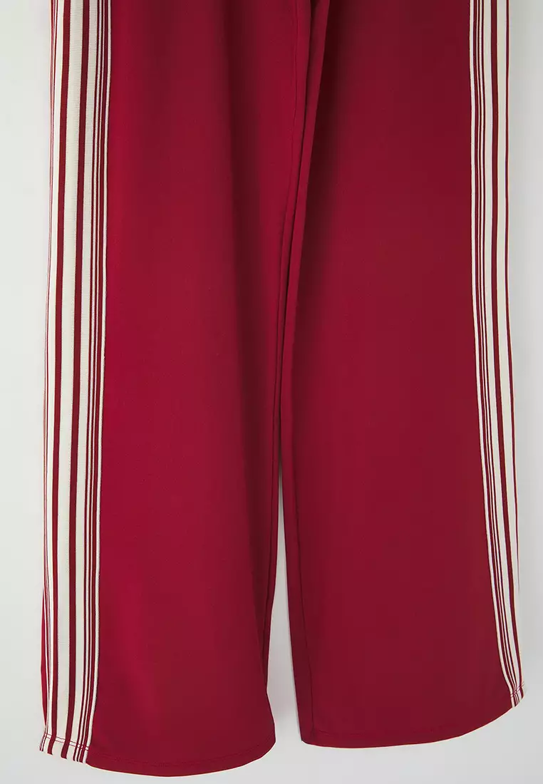 Maroon Striped Diver/Scuba Fabric Sports Knitted Sweatpants THMSS25EA00006