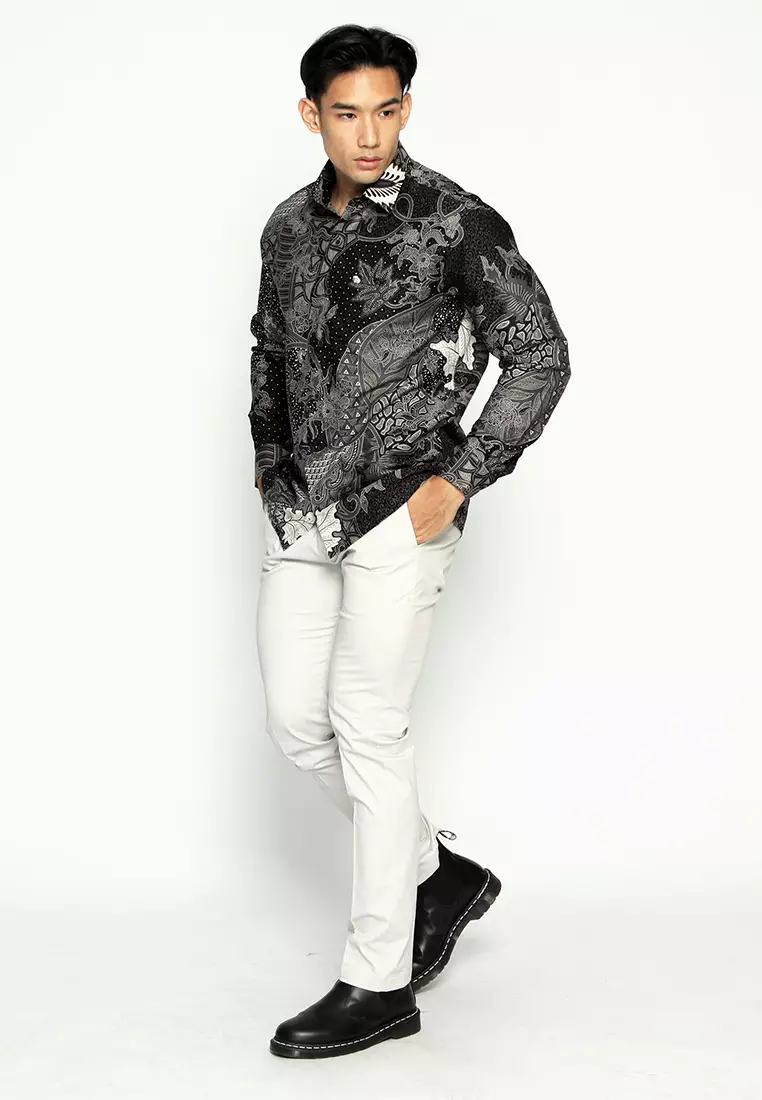 Casella Kemeja Pria Lengan Panjang Premium | Baju Kemeja Batik Pandawa Series Nakula 704 Black