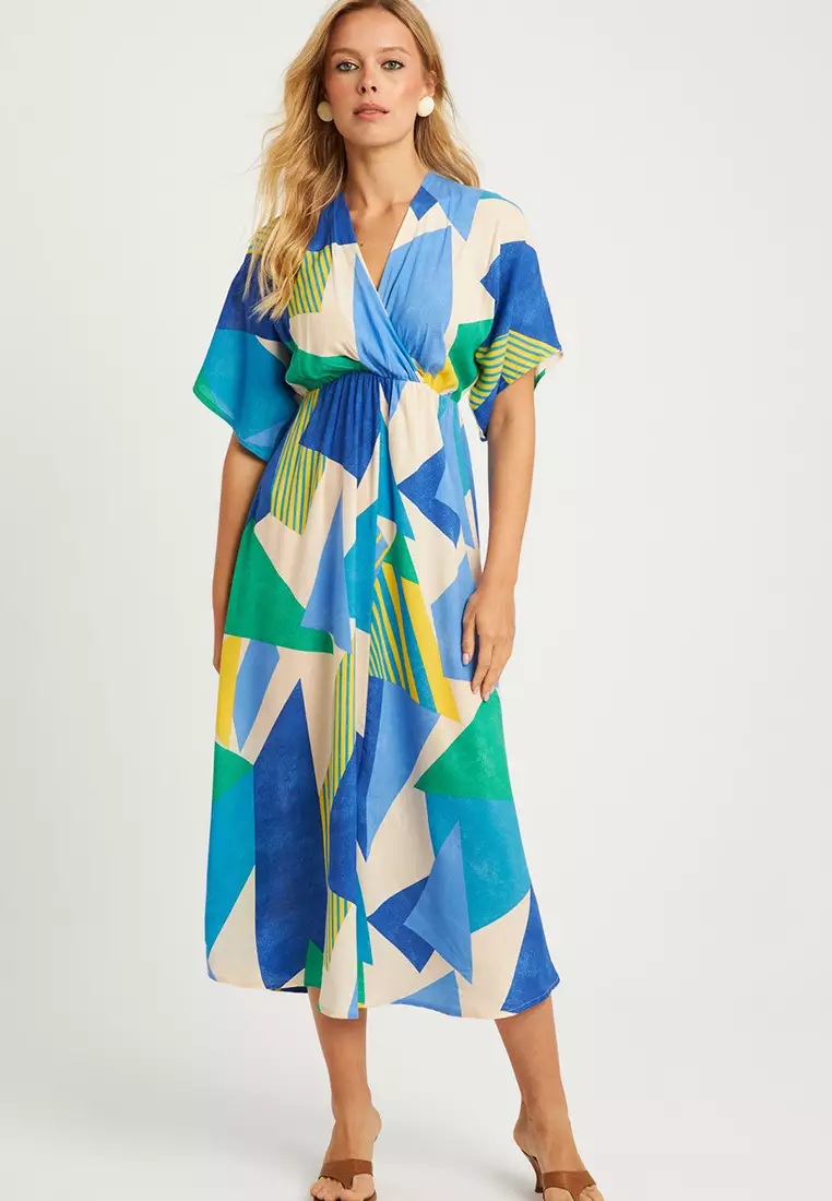 Patterned Double Breasted Midi Dress