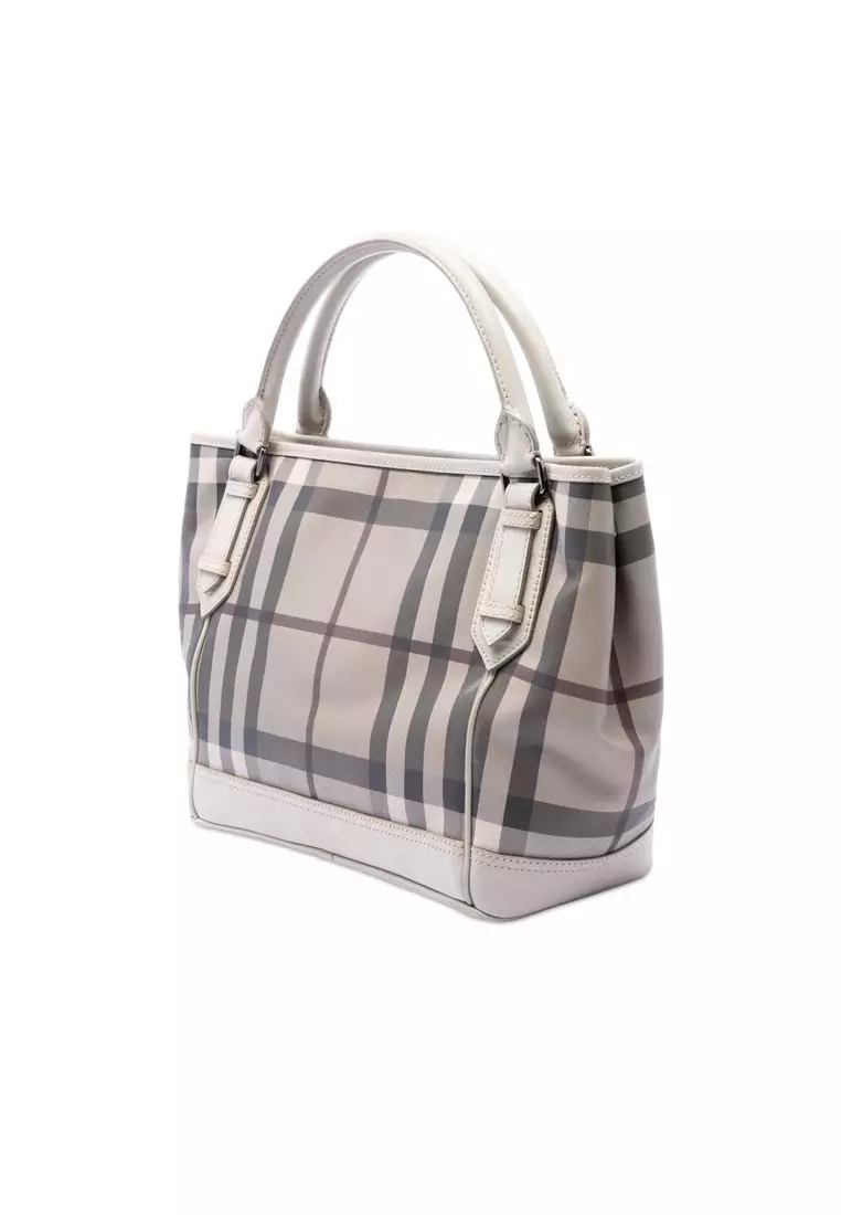 Burberry Pre-Loved Burberry Smoke Check Coated Canvas Tote  display picture 2