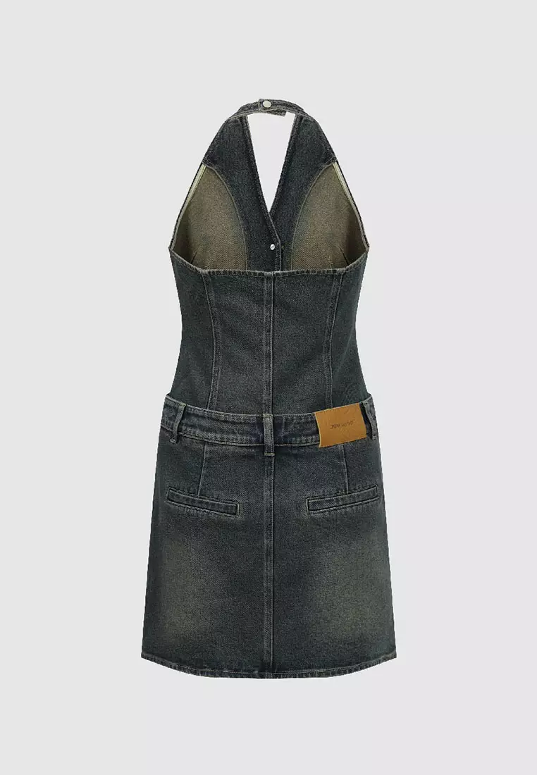 Sleeveless Halter Neck Denim Dress