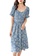OUNIXUE blue Temperament Square Neck Lantern Sleeve Floral Chiffon Dress 40E82AA4388BB0GS_1