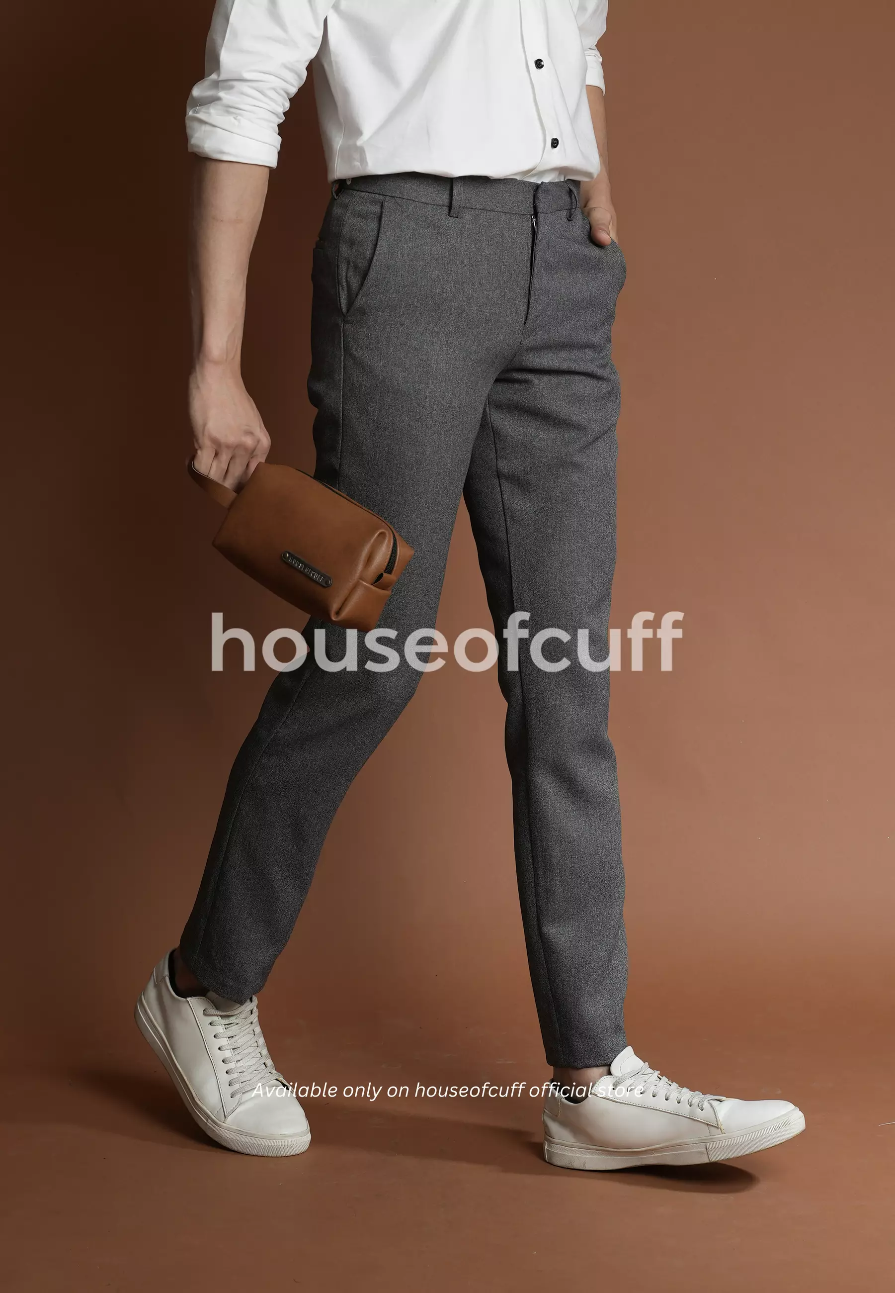 celana kerja pria slim fit formal bahan houseofcuff abu tua