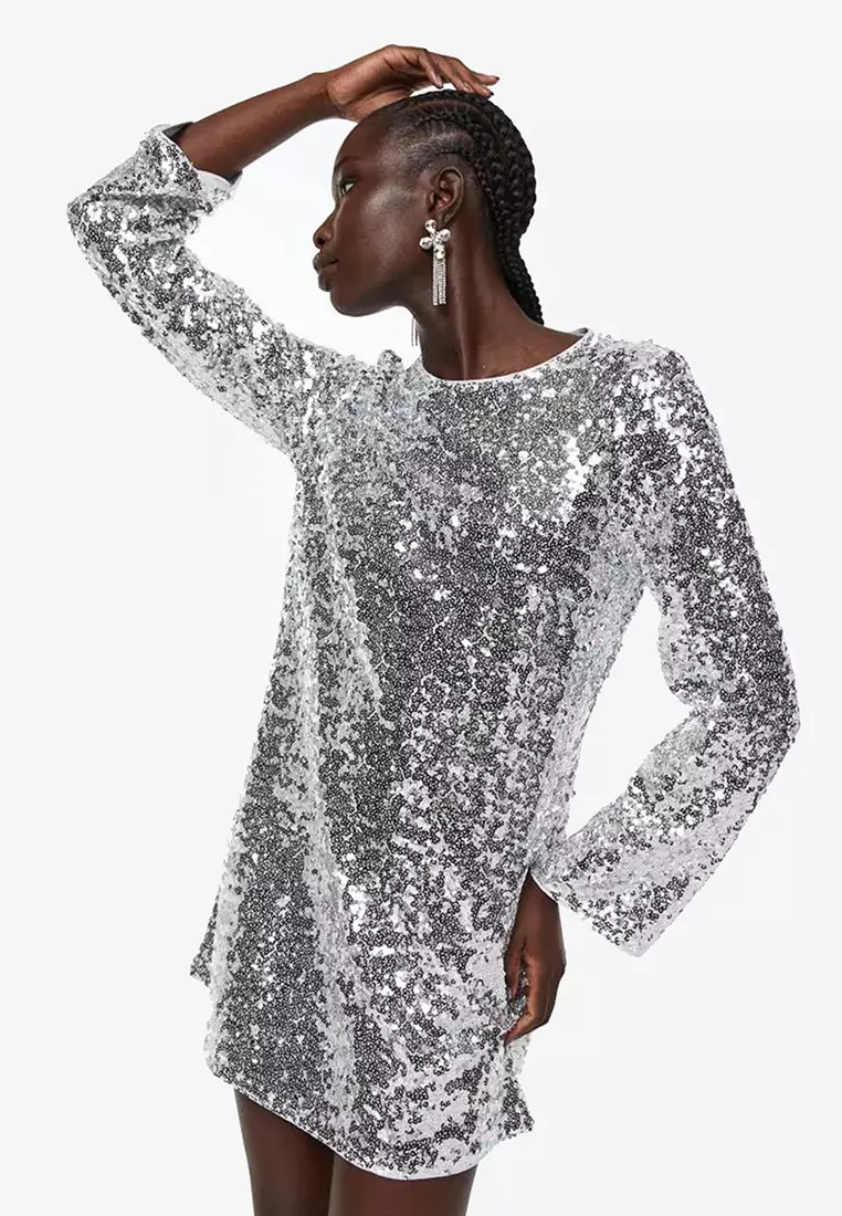 Sequined Dress - Silver-colored - Ladies