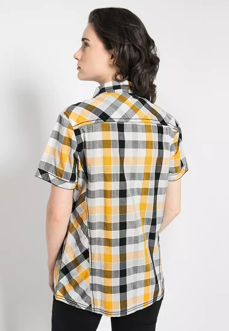 LGS - Regular Fit - Kemeja Wanita - Kuning/Putih/Hitam - Motif Kotak