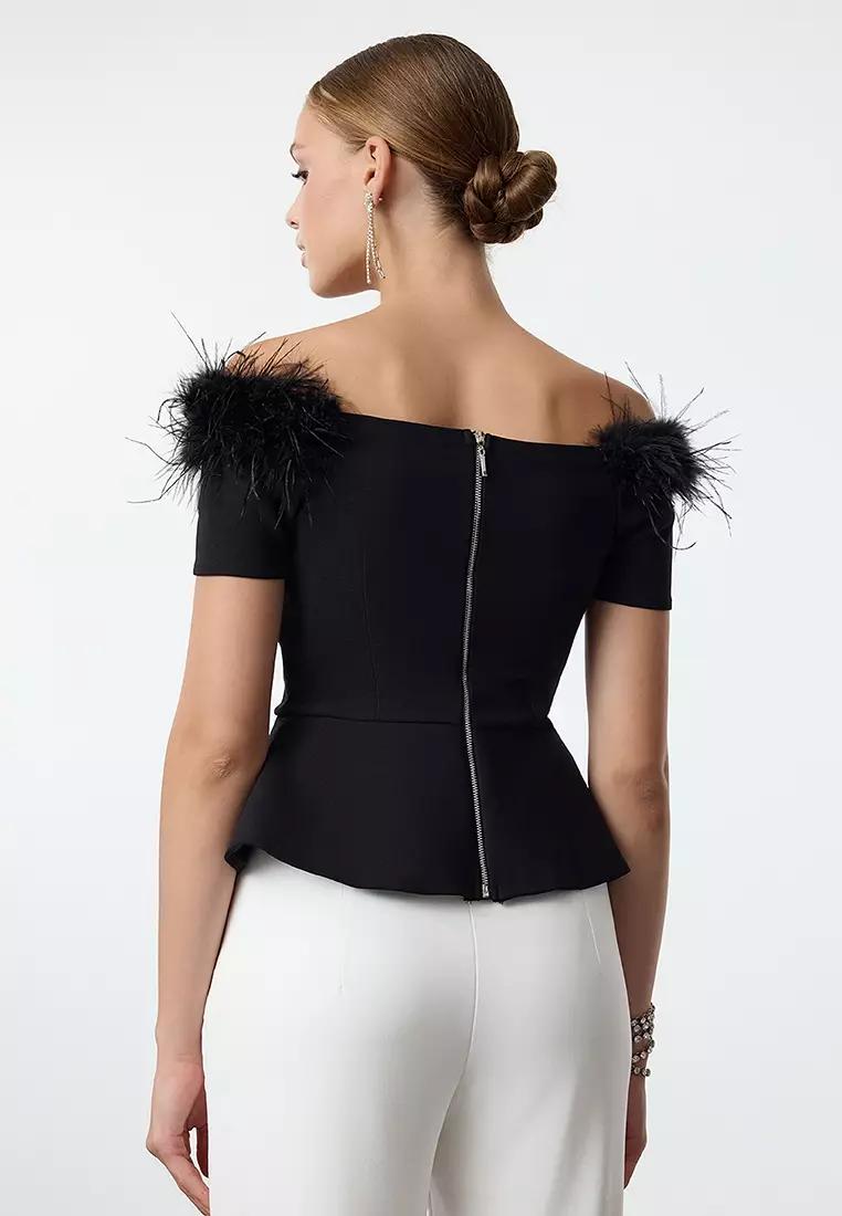 Boa Feather Off-Shoulder Top