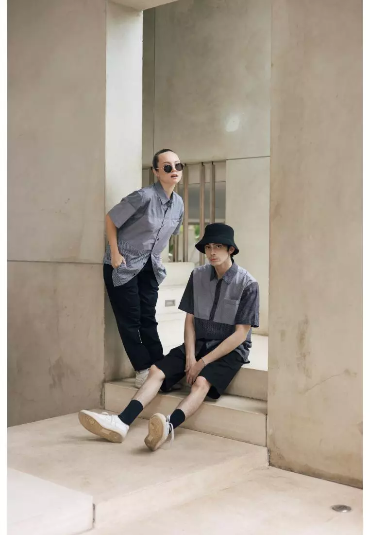 RBJ Kemeja Salur Kombi Hitam Regular Fit Pria