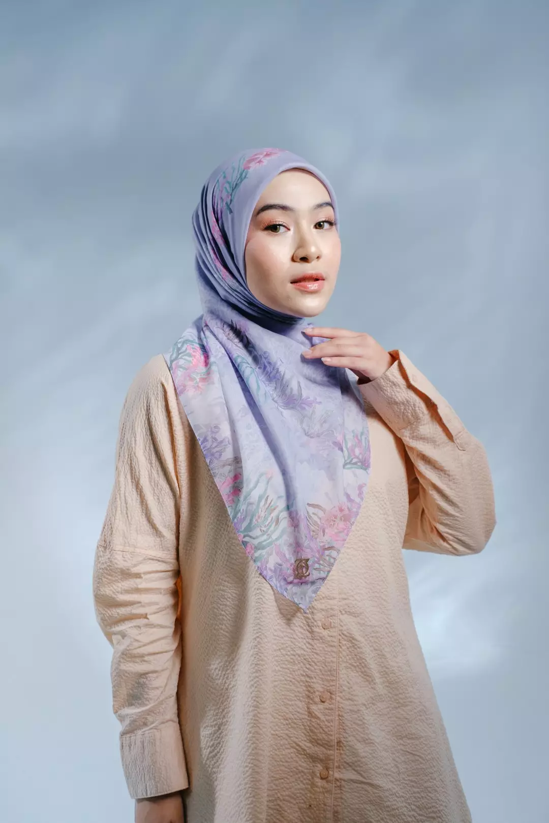 PELAGIA Scarf Pale Purple - Kerudung Hijab Segiempat Motif With BOX - Bahan Nesla - Ukuran 115x115