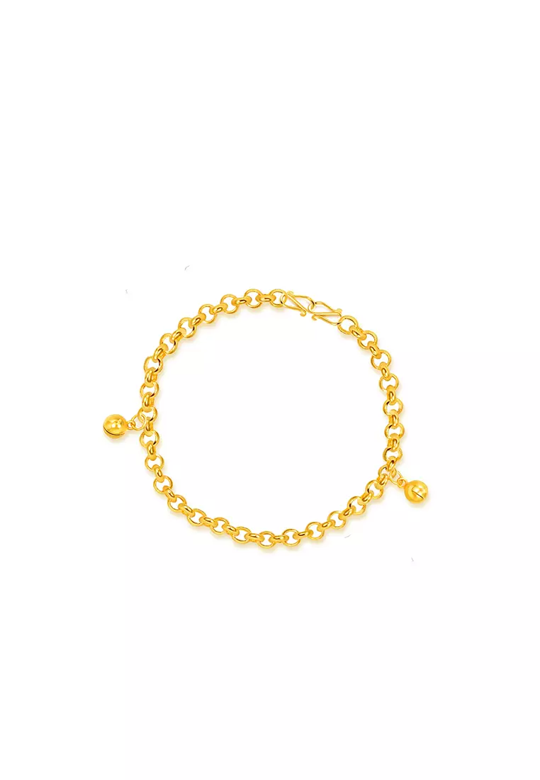 MJ Jewellery 916 22K Gold Baby Bracelet With 2 Bells T008 4MM