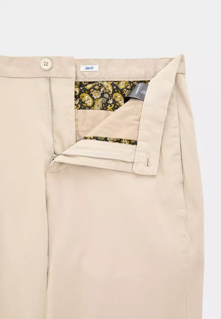 Beige Side-seam Slim Fit Stretch Chinos