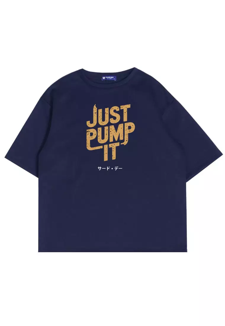 MTU48 Kaos Oversize Gym Bahan Tebal Scuba "just pump it" navy