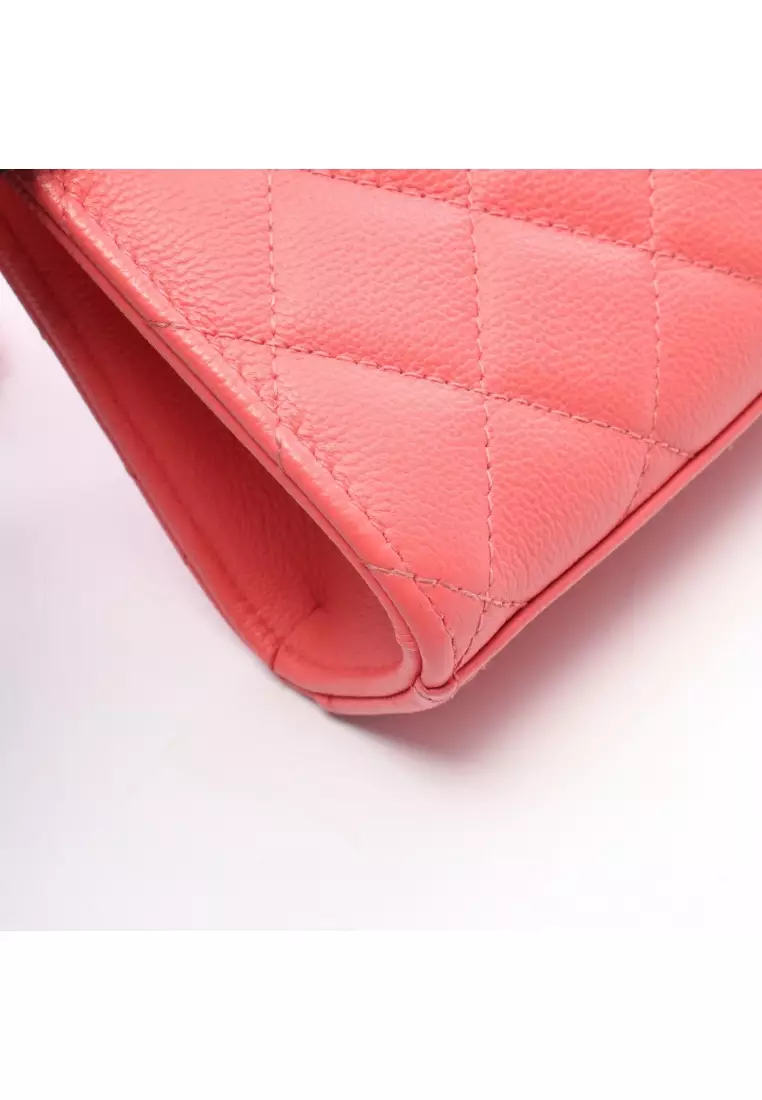 Pre-Loved Chanel Half Coco Mark matelasse phone case chain shoulder bag Caviar skin Pink red silver hardware