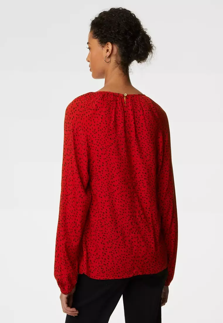 Printed Crew Neck Blouse