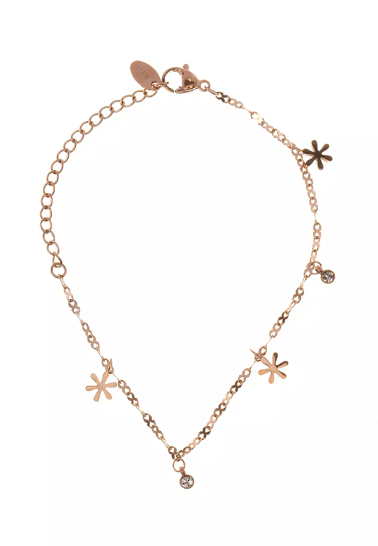 Gelang Rantai Aksesoris Wanita Motif Bunga Design Casual Premium Quality - Rosegold