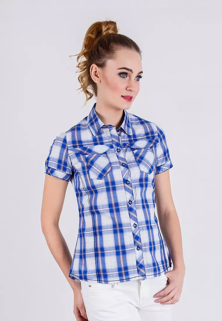 LGS - Slim Fit - Ladies Shirt - Blue/White - Plaid Shirt