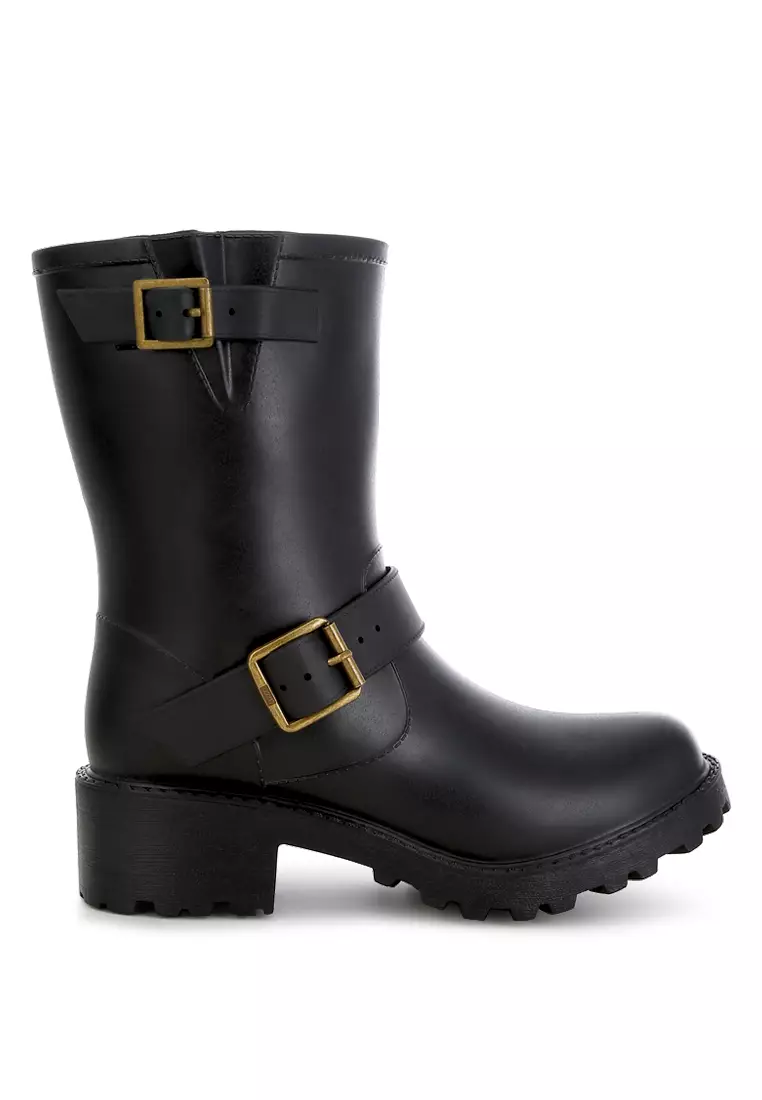 Discount on London Rag  shoes - SKU: Black Harness Detail Rain Boots