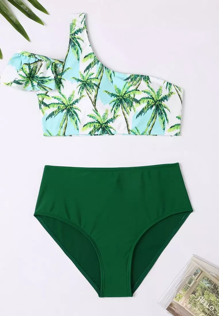 European women's two piece swimsuit green