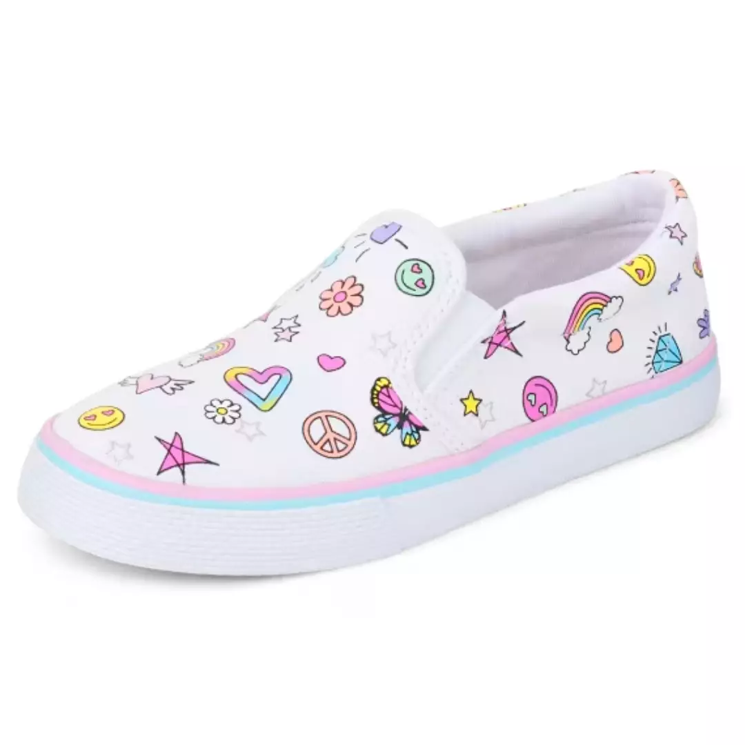 Girls Doodle Slip On Sneakers - Sepatu Sandal Anak Perempuan (Putih)