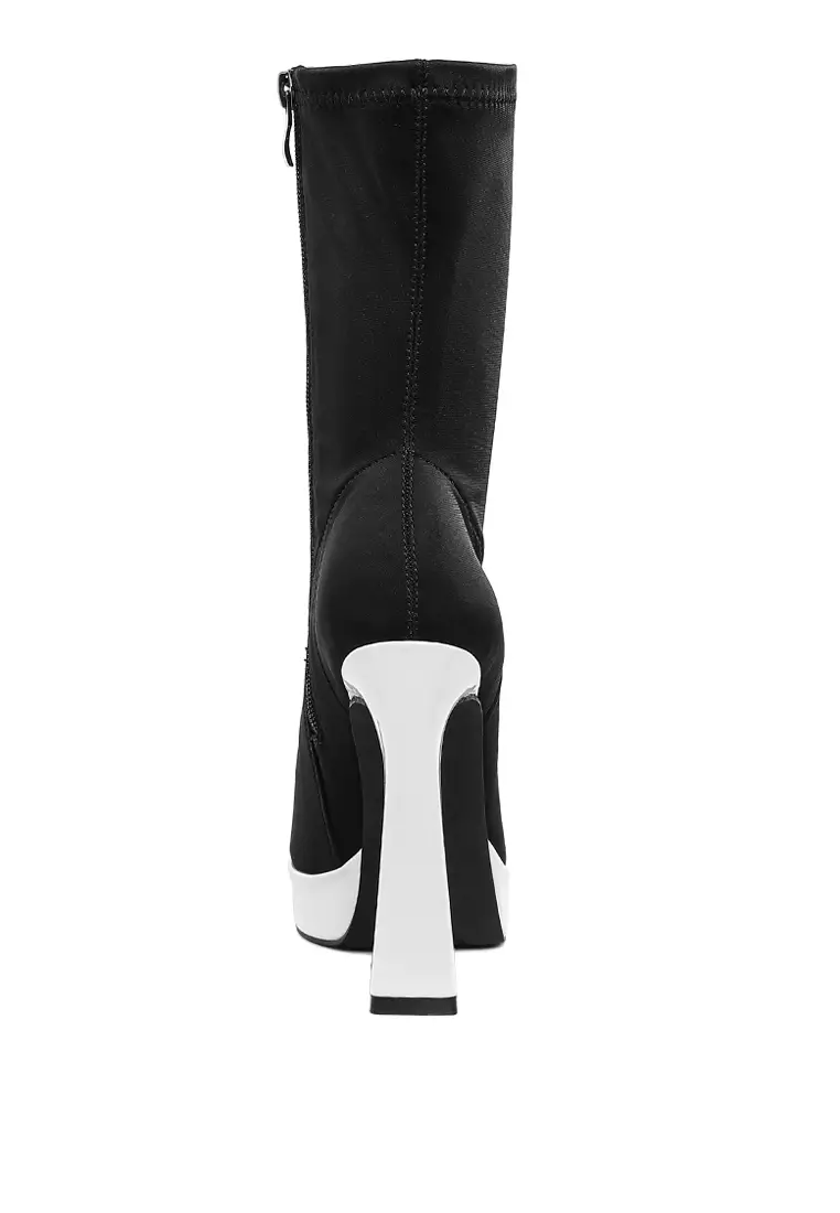 Contrasting Platform Detail Sock Boots in Black/White