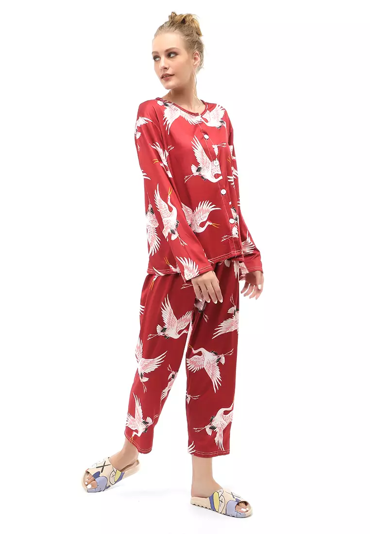 Vance Setelan Piyama Baju Tidur Wanita Lengan Panjang Bango Motive Material Cotton ORIGINAL - Red
