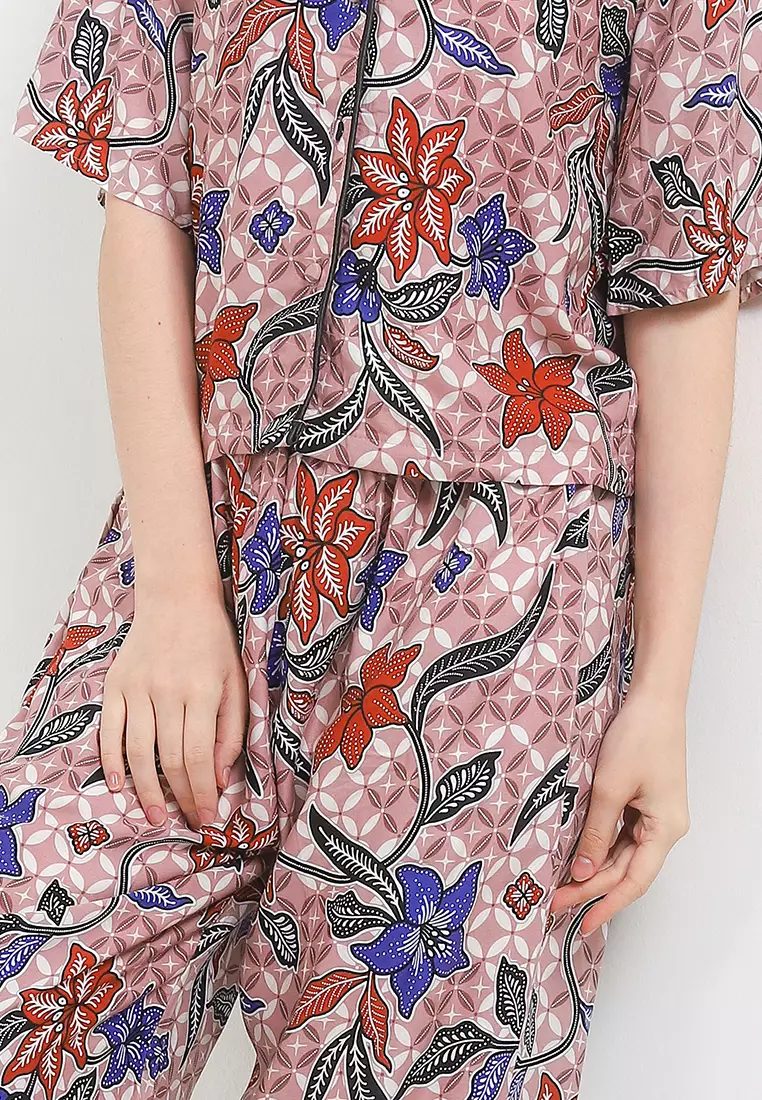 Setelan Piyama Baju Tidur One Site Atasan dan Bawahan Celana Wanita Bryna Berkerah Pink