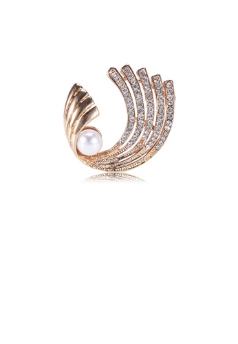 Glamorousky white Fashion and Elegant Plated Gold Geometric Imitation Pearl Brooch with Cubic Zirconia EF195AC0E0CF6CGS_1