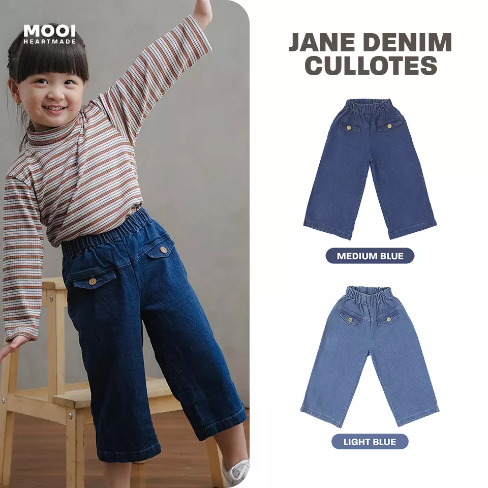 Mooi Celana Jeans Anak Jane Denim Cullotes - Medium Blue