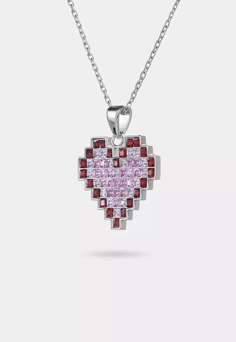 Pixel Pink Heart Pendant 003