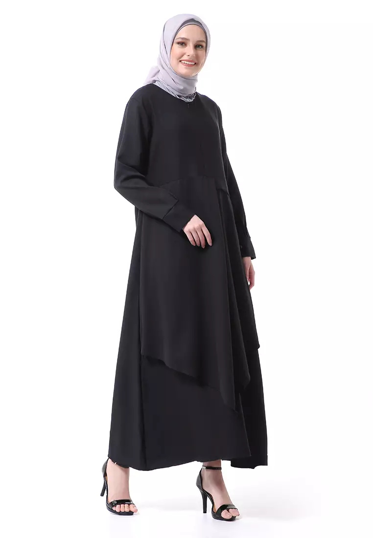 Khalista Gamis Dress Muslimah Lengan Panjang Regular Fit Premium High Quality - Hitam