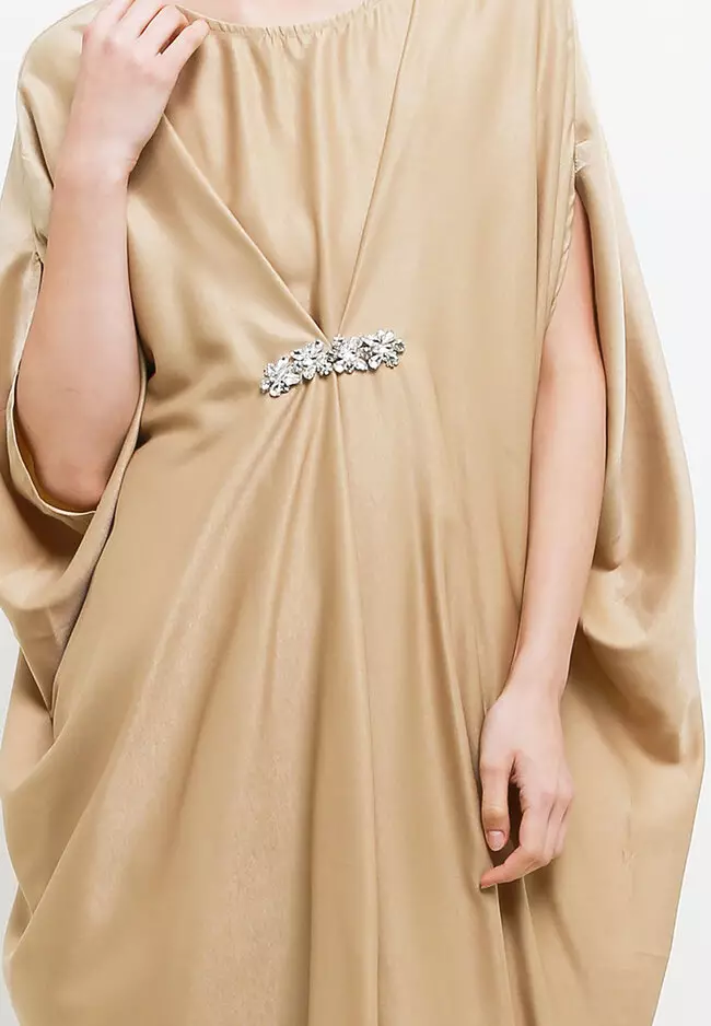 Pleated Sateen Kaftan With Crystal Chain Detail