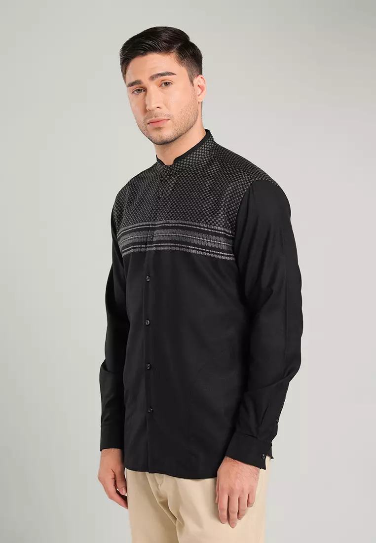 MOC Kemeja Koko Lengan Panjang Pria ABA-BLACK