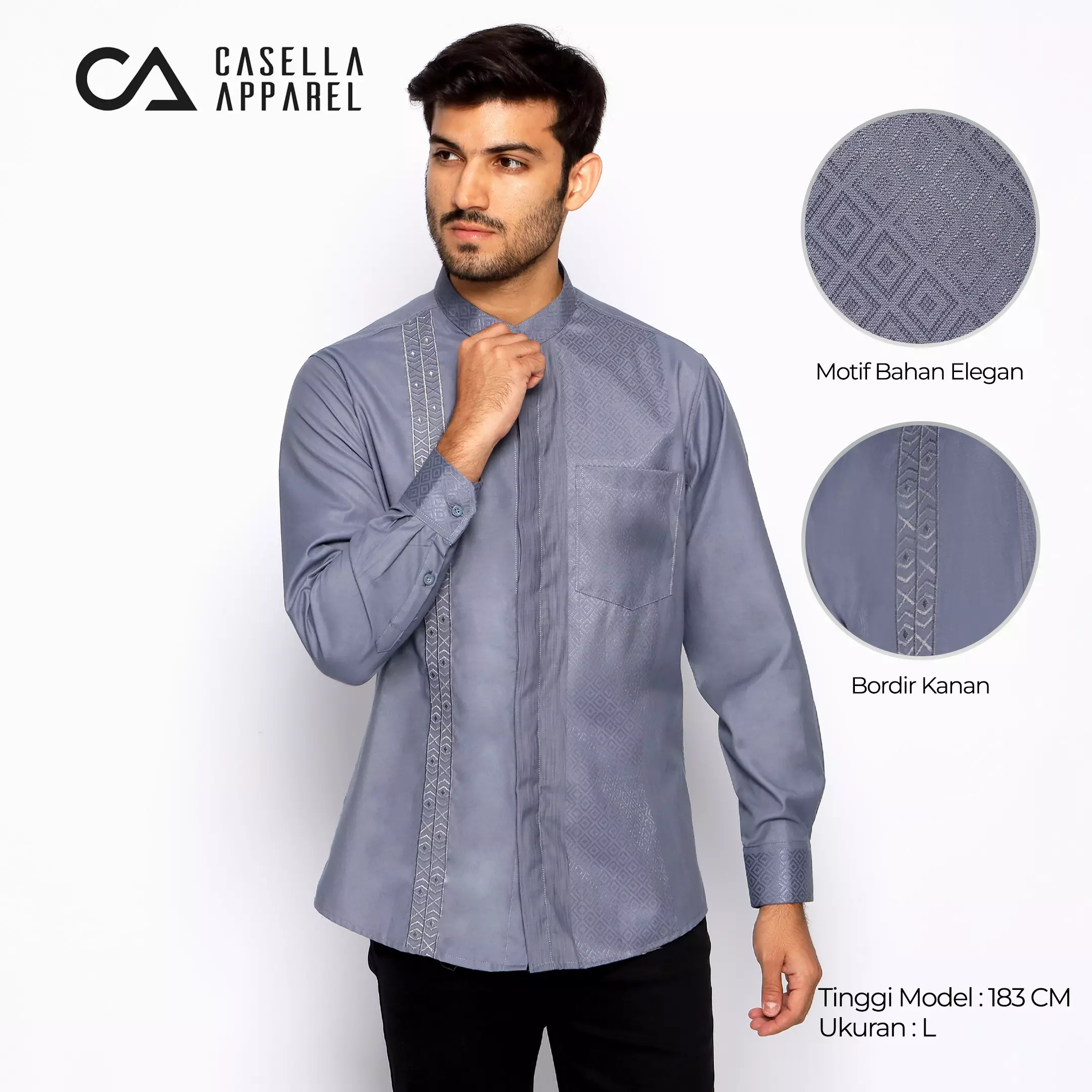 Casella Baju Koko Pria Lengan Panjang Exclusive Premium | Baju Koko Ishaq Lengan Panjang 9948 Blue