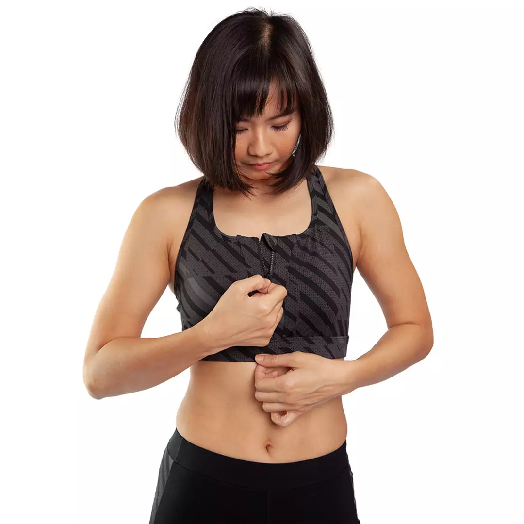 Sport Bra Racer Back Print Dark Grey Opelon