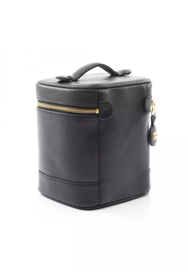 Pre-Loved Chanel coco mark Handbag vanity bag Caviar skin black gold hardware