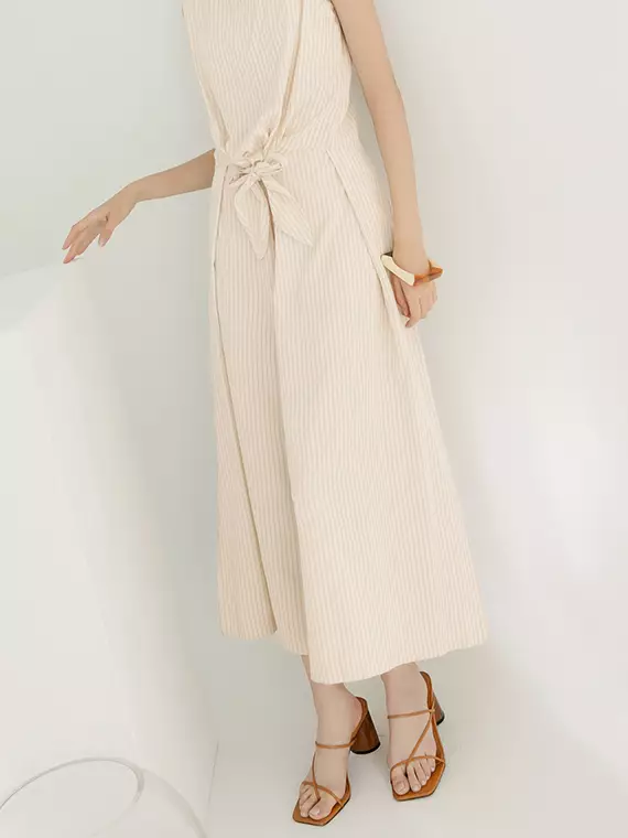 Simple Striped Pleated Wide-Leg Trousers [BA7158]