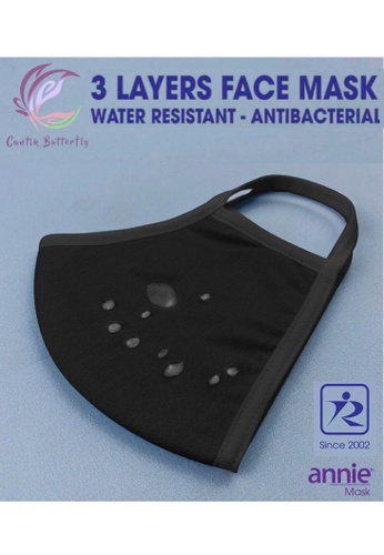 Cantik Butterfly black Annie Mask Water Resistant Antibacterial Reusable (Black) Set of 5 1F1B9ES0C1BE69GS_1