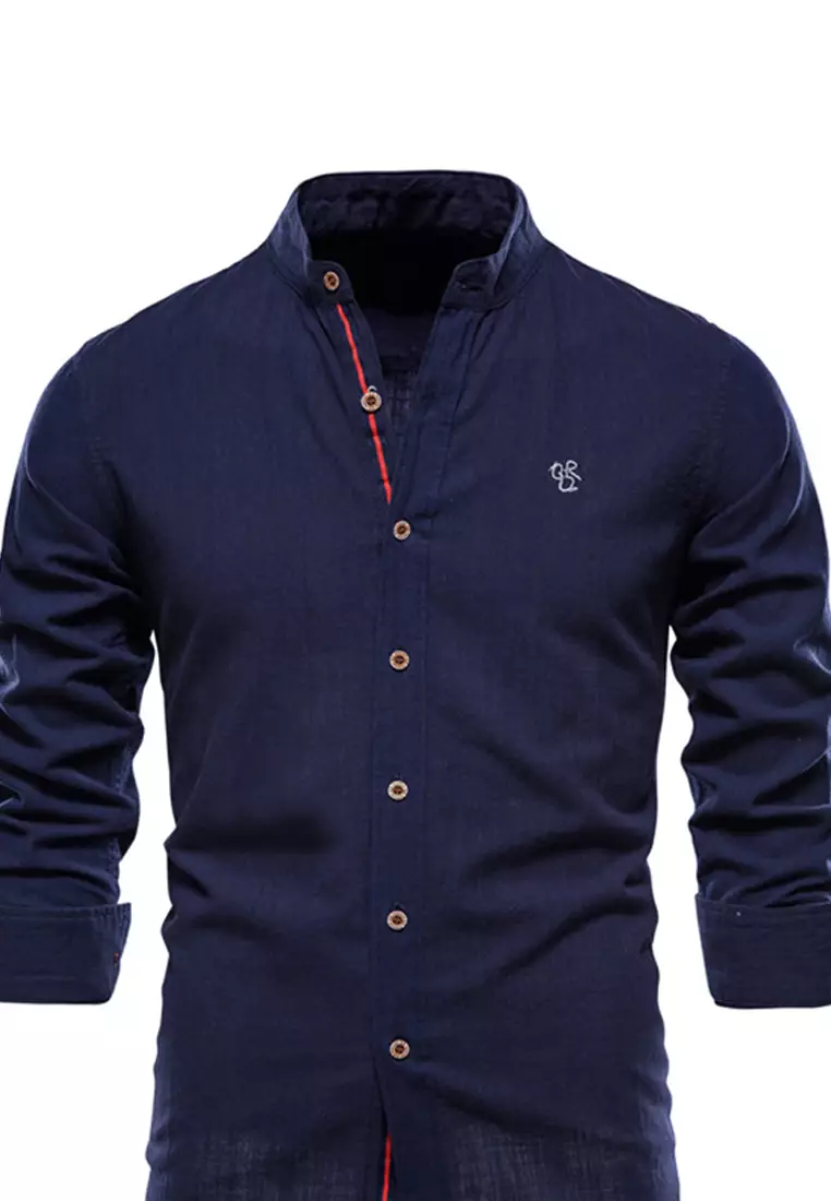 Slim Cotton-Flax Long Sleeve Shirt AX71