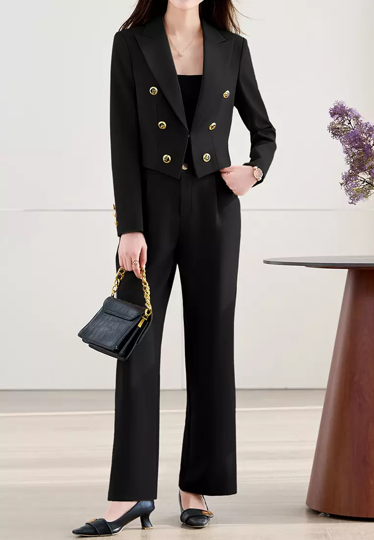 Cropped Double Breasted Blazer YGH-EY6605set