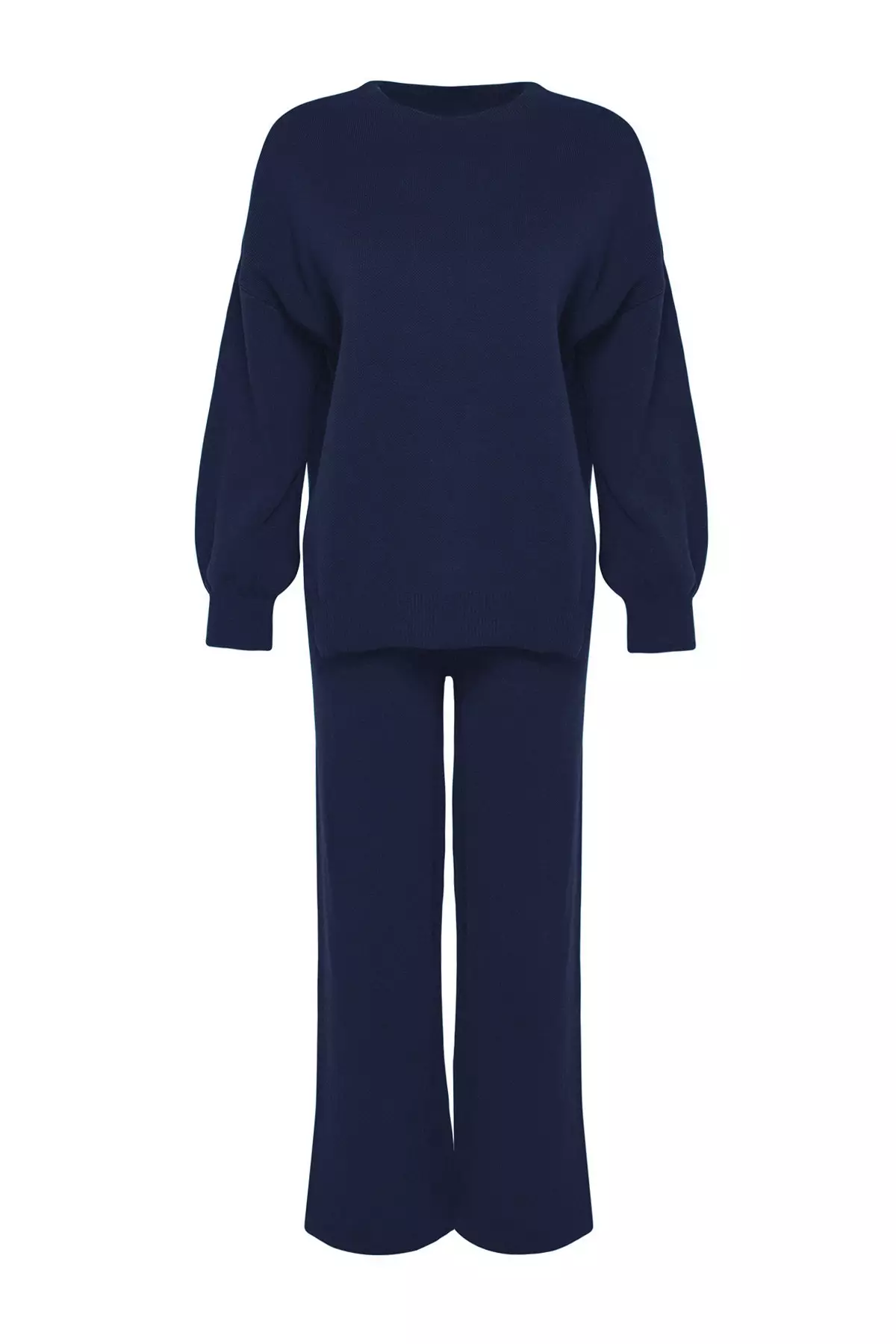Navy Blue Wide Fit Balloon Sleeve Knitwear Bottom Top Suit