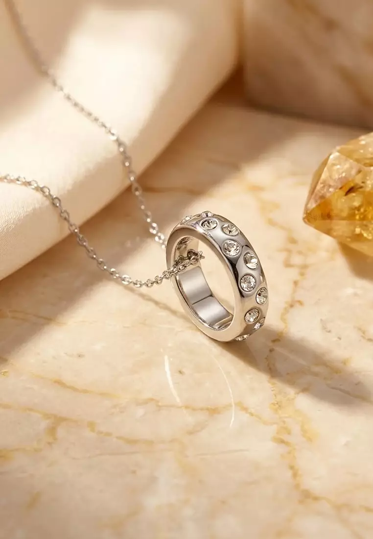 Ecliptic Pendant Necklace in White Gold Adorned with SWAROVSKI® Crystals