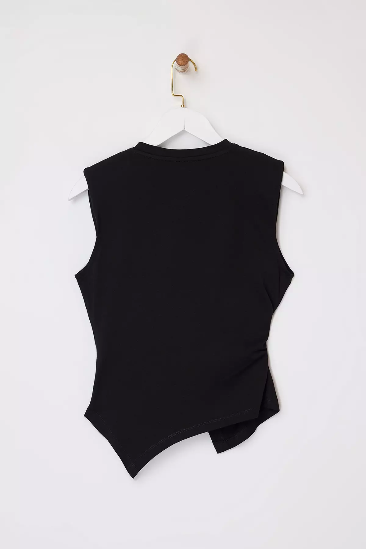 Black Fitted/Bodycon Sleeveless Asymmetrical Cotton Stretchy Knitted Blouse Twoss26Bz81